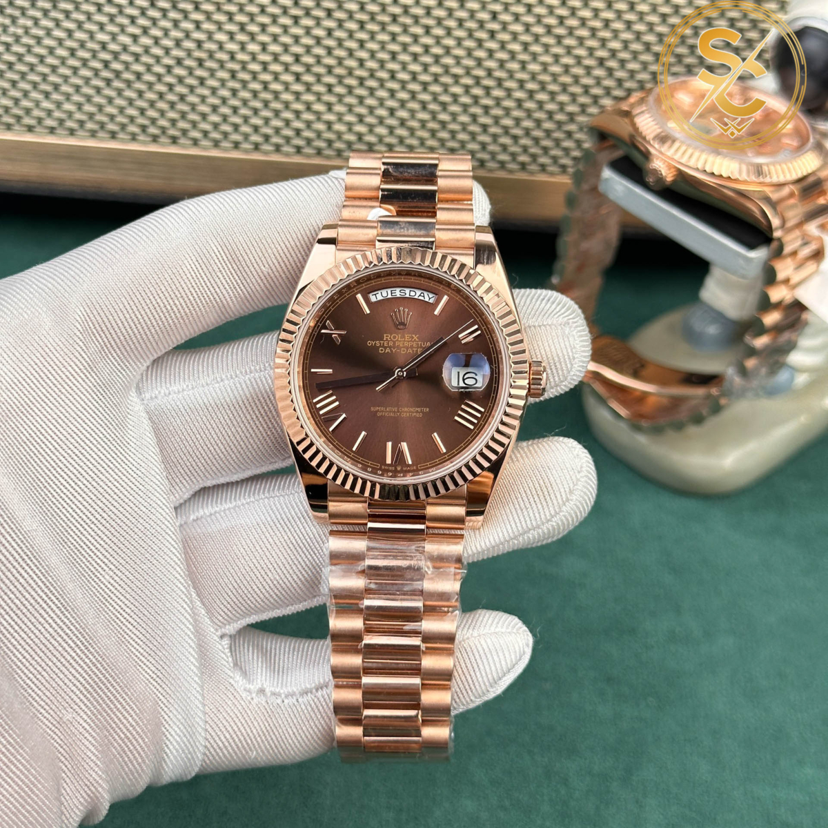 Đồng hồ Rolex Daydate Rose Gold 18K Chocolate nam Rep 1 1