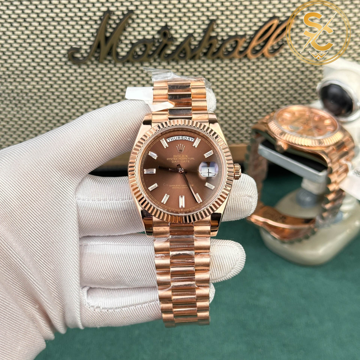 Đồng hồ Rolex Daydate bọc vàng 18K Brown Dial Replica 1:1