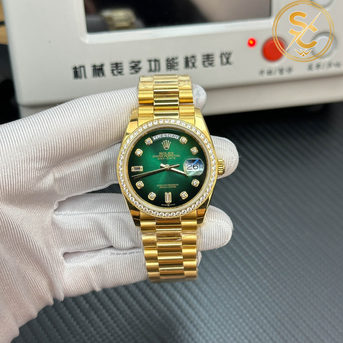 Đồng hồ Rolex Daydate Full Gold 18K mặt xanh Green Rep 1:1