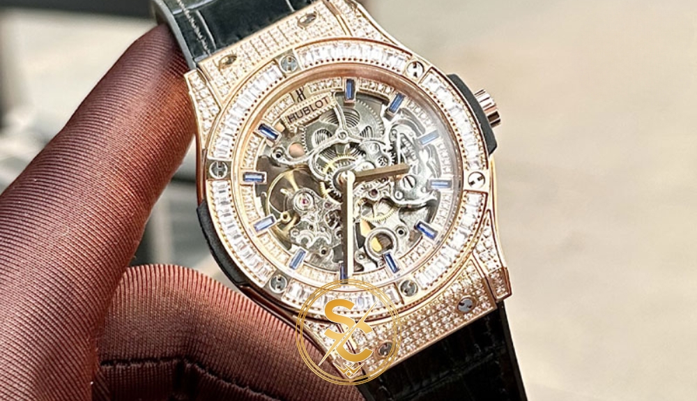Đồng hồ Hublot lộ máy đính full đá size 42mm